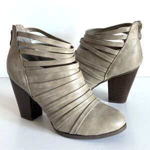 JC Grey Women's Strappy Heeled Ankle Boots Block Heel - Taupe Size 10